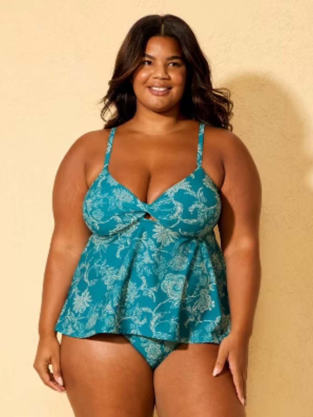 Shade and Shore Women’s Teal Floral Swim Tankini Top Size X